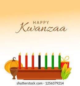 Illustration Of Happy Kwanzaa Greeting Card Background With Traditional Colored candles.