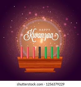 Illustration Of Happy Kwanzaa Greeting Card Background With Traditional Colored candles.