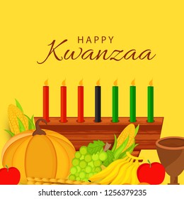 Illustration Of Happy Kwanzaa Greeting Card Background With Traditional Colored candles.