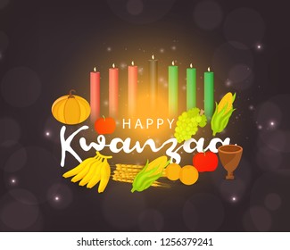 Illustration Of Happy Kwanzaa Greeting Card Background With Traditional Colored candles.