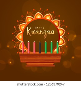 Illustration Of Happy Kwanzaa Greeting Card Background With Traditional Colored candles.