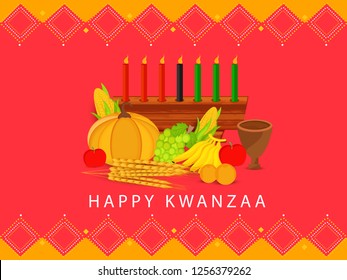 Illustration Of Happy Kwanzaa Greeting Card Background With Traditional Colored candles.