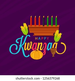 Illustration Of Happy Kwanzaa Greeting Card Background With Traditional Colored candles.