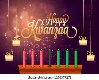 Illustration Of Happy Kwanzaa Greeting Card Background With Traditional Colored candles.