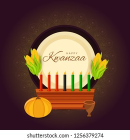 Illustration Of Happy Kwanzaa Greeting Card Background With Traditional Colored candles.