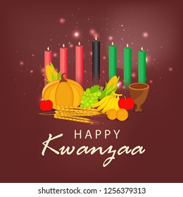 Illustration Of Happy Kwanzaa Greeting Card Background With Traditional Colored candles.