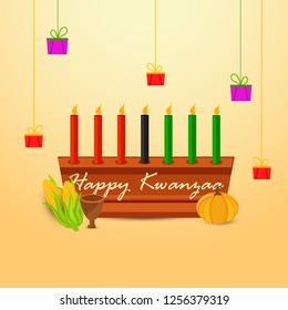 Illustration Of Happy Kwanzaa Greeting Card Background With Traditional Colored candles.