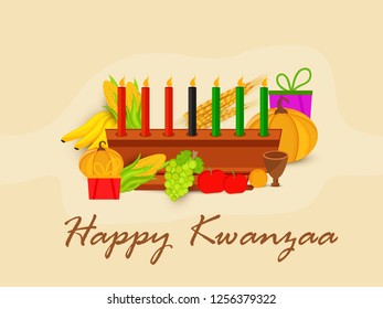 Illustration Of Happy Kwanzaa Greeting Card Background With Traditional Colored candles.