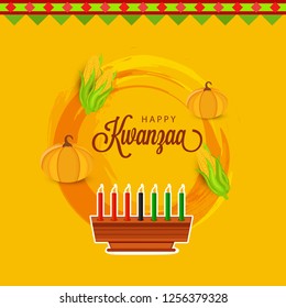 Illustration Of Happy Kwanzaa Greeting Card Background With Traditional Colored candles.