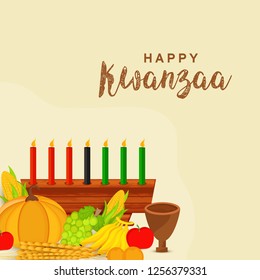 Illustration Of Happy Kwanzaa Greeting Card Background With Traditional Colored candles.