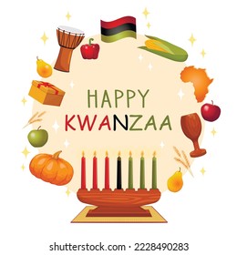 illustration of Happy Kwanzaa greetings for celebration of African American holiday festival of harvest