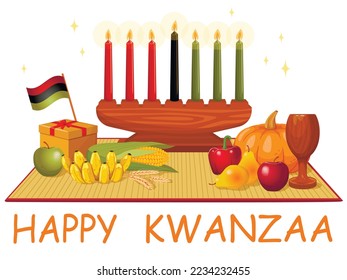 illustration of Happy Kwanzaa greetings for celebration of African American holiday festival of harvest