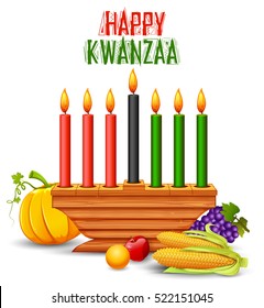 illustration of Happy Kwanzaa greetings for celebration of African American holiday festival of harvest