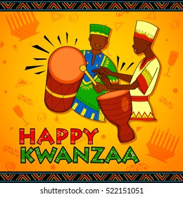 illustration of Happy Kwanzaa greetings for celebration of African American holiday festival of harvest