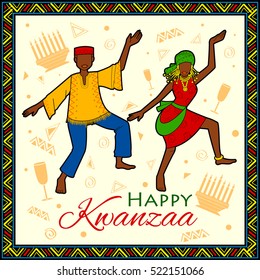 illustration of Happy Kwanzaa greetings for celebration of African American holiday festival of harvest