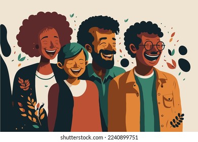 ilustración alegre grupo de risa, retrato de adolescentes y niñas sonrientes en el estilo de dibujos animados de color plano de Año Nuevo