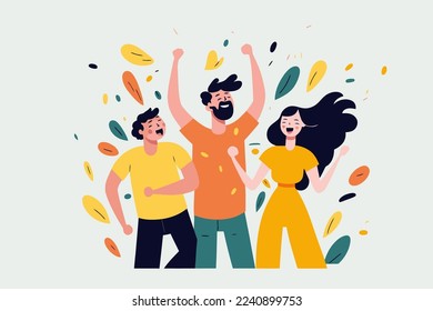 illustration happy laugh group people, portrait of smiling teenage boys and girls on new year party flat color vector cartoon style