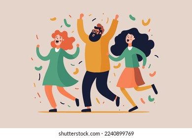illustration happy laugh group people, portrait of smiling teenage boys and girls on new year party flat color vector cartoon style