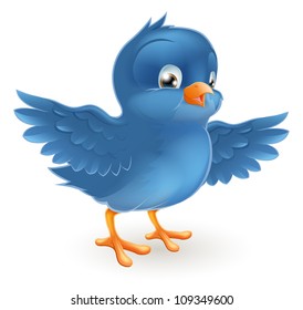 Illustration of a happy little bluebird with wings outstretched