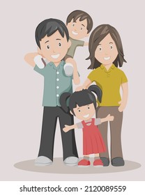 illustration of a happy little family with two children