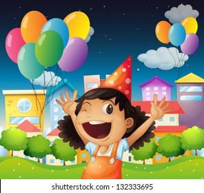 Illustration of a happy little girl celebrating her birthday