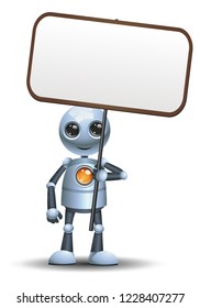 illustration of a happy little robot businessman hold sign on isolated white background