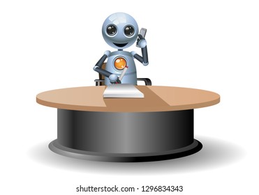 illustration of a happy little robot receive call on isolated white background