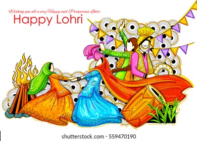 illustration of Happy Lohri background for Punjabi festival