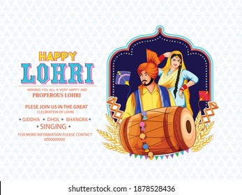 illustration of Happy Lohri festival of Punjabi with Background