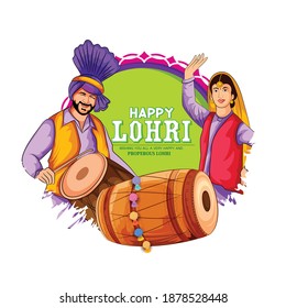 illustration of Happy Lohri festival of Punjabi with Background