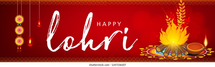 illustration of Happy Lohri holiday background for Punjabi festival with festival background ,decoration and elements