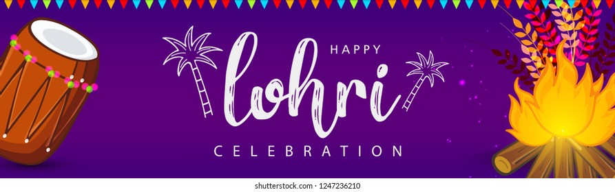 illustration of Happy Lohri holiday background for Punjabi festival with festival background ,decoration and elements