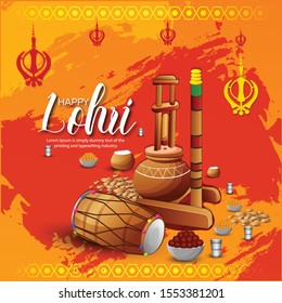 Illustration of Happy lohri holiday background for Punjabi festival 