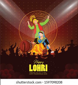  illustration of Happy Lohri holiday background for Punjabi festival