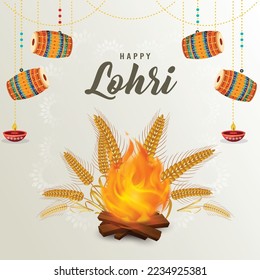 illustration of Happy Lohri holiday background for Punjabi sikh festival  flyer poster banner creative greeting