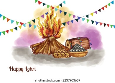 	
Illustration of happy lohri holiday background for punjabi festival card design