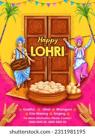 illustration of Happy Lohri holiday background for Punjabi festival