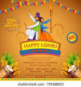 illustration of Happy Lohri holiday background for Punjabi festival