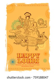 illustration of Happy Lohri holiday background for Punjabi festival