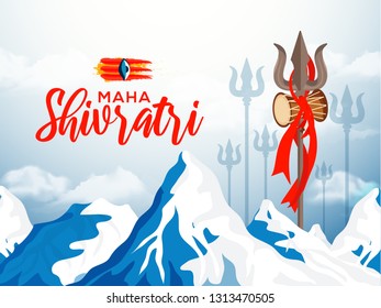 Illustration Of Happy Maha Shivaratri Hindu Festival Celebrate Of Shiva Lord,Poster Or Banner Background.