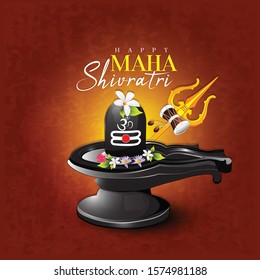 Illustration Of Happy Maha Shivratri with shiv ling decorative background with worship elements