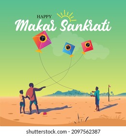 illustration of Happy Makar Sankranti with colorful kite string for festival of India. svg