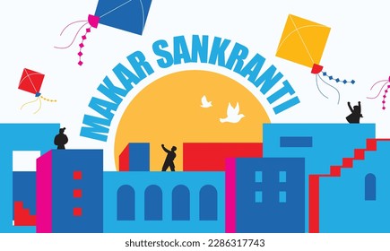 illustration of Happy Makar Sankranti with colourful kites, Indian festival vector abstract