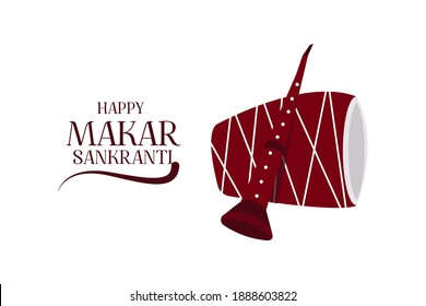 ilustración del Festival navideño navideño feliz makar sankranti de Andhra Pradesh telangana de fondo con dibujos adorables dholak y sannai, vector tradicional de trompeta.  
