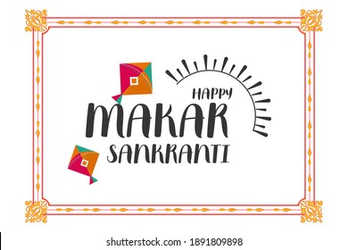 ilustración de feliz festival de cosecha navideña makar sankranti de andhra pradesh telangana saluda fondo abstracto con caricaturas hermosas y coloridas cometas con hermoso vector de marco. 