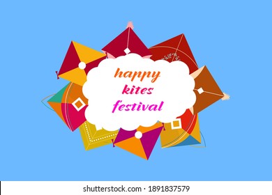 illustration of happy makar sankranti holiday harvest festival of andhra pradesh telangana greeting abstract background with cartoon beautiful colorful kites vector. 