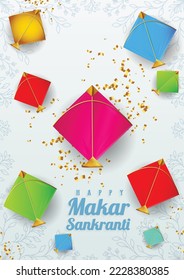 illustration of Happy Makar Sankranti invitation with colorful kite string for festival of India ,    flat art  flyer wallpaper  poster banner creative