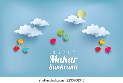 illustration of Happy Makar Sankranti invitation with colorful kite string for festival of India ,    flat art  flyer wallpaper  poster banner creative svg
