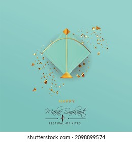 Illustration Of Happy Makar Sankranti Wallpaper With Kite For Festival Of India ,   Golden Flat Art  Flyer Poster Banner Creative