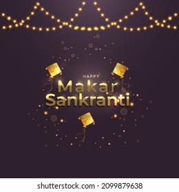 Illustration Of Happy Makar Sankranti Wallpaper With Kite For Festival Of India ,   Golden Flat Art  Flyer Poster Banner Creative